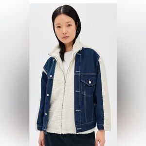 NWT Blank NYC Feeling Frosty Sherpa jacket with Jean detail size large cream tan